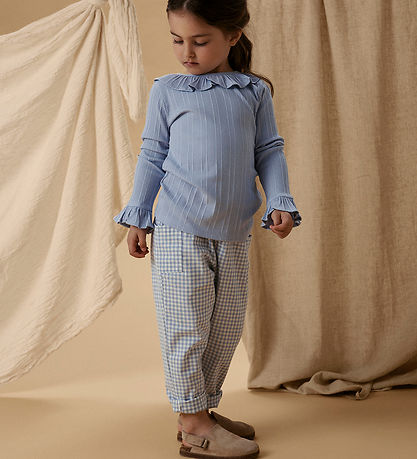 Lil' Atelier Bukser - Loose - NmfTallula - Zen Blue/Hvidternet