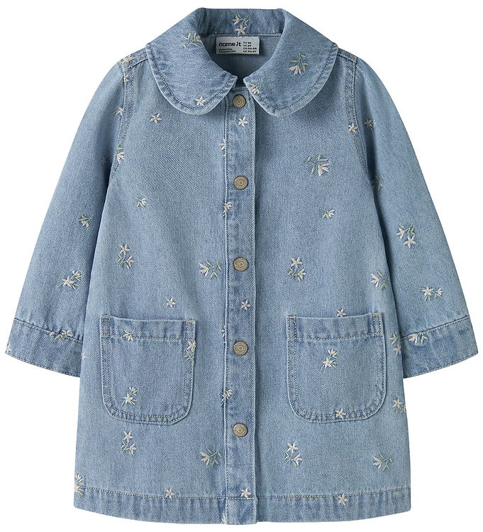 Name It Kjole - NmfPiper - Light Blue Denim/Flower Emb