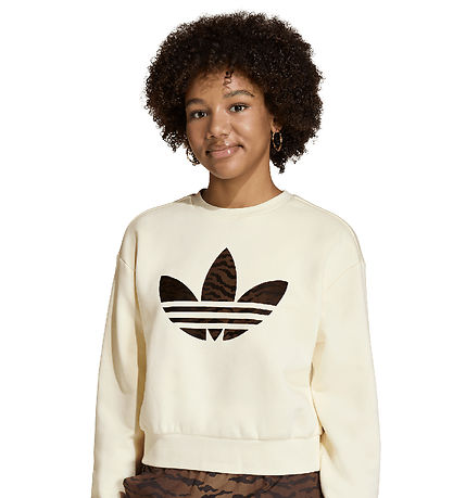 adidas Originals Sweatshirt - Cropped - Cream White m. Logo