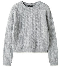 LMTD Bluse - Strik - NlfKaves - Light Grey Melange/White Contras