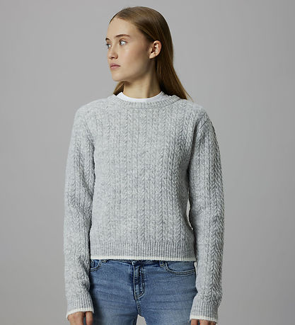 LMTD Bluse - Strik - NlfKaves - Light Grey Melange/White Contras