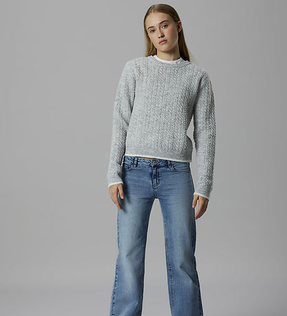 LMTD Bluse - Strik - NlfKaves - Light Grey Melange/White Contras