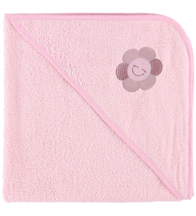 Nørgaard Madsens Babyhåndklæde – 75×75 cm – Lyserød m. Glad Blo