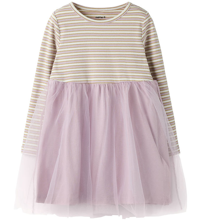 Name It Kjole - Rib/Tyl - NmfTaias - Dawn Pink/Cloud Dancer
