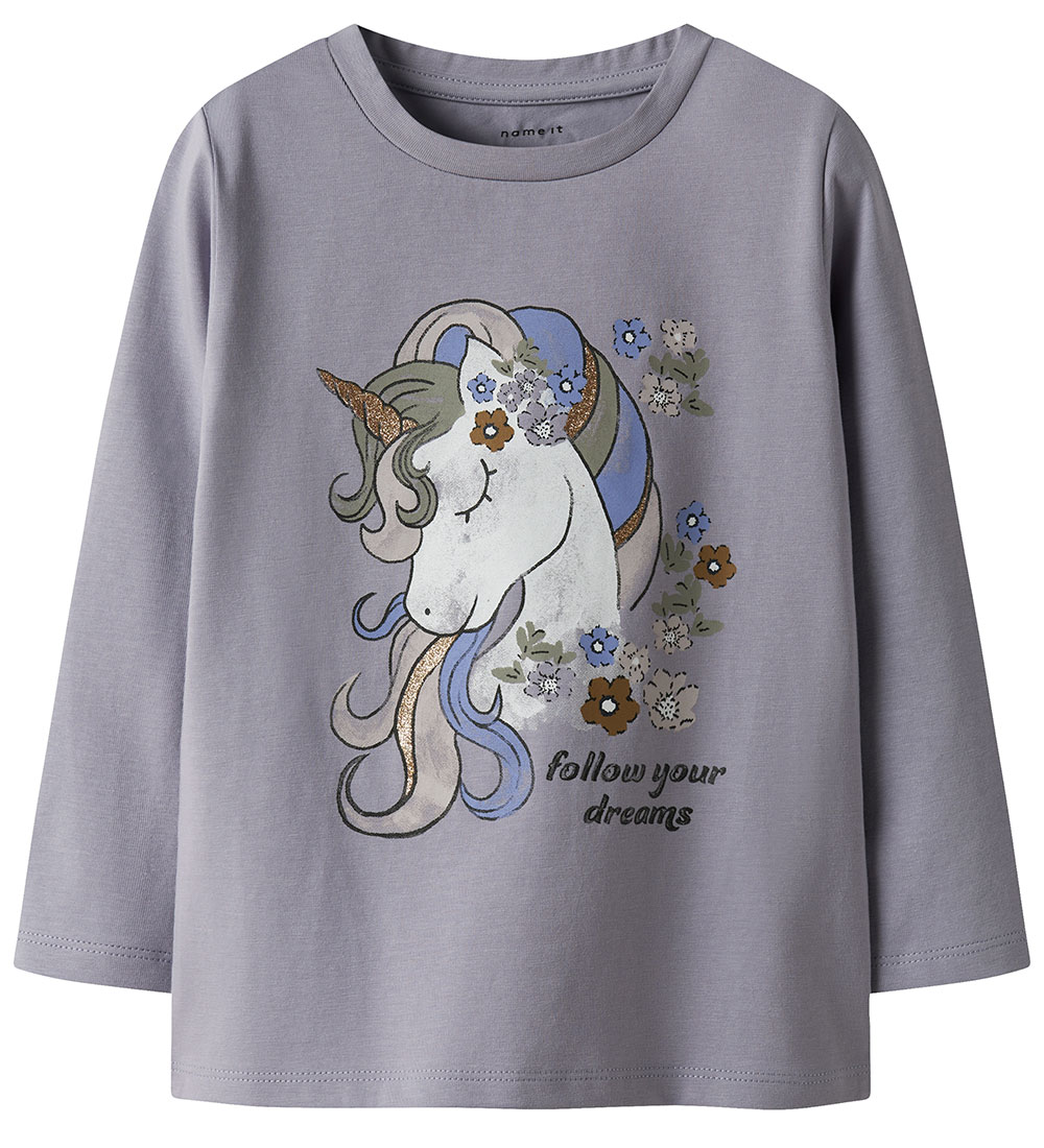 Name It Bluse - NmfTulinea - Lavender Grau m. Print - Name It - 3 Jahre (98) - Blusen