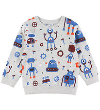 Name It Sweatshirt - NmmTino - Lysegråmeleret m. Robotter