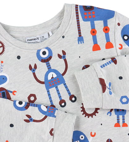 Name It Sweatshirt - NmmTino - Lysegråmeleret m. Robotter