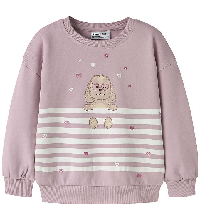 Name It Sweatshirt - NmfValona - Dawn Pink/Dog Heart Stripe