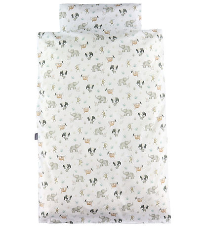 Nørgaard Madsens Sengetøj - Baby - Hvid m. Elefanter/Aber