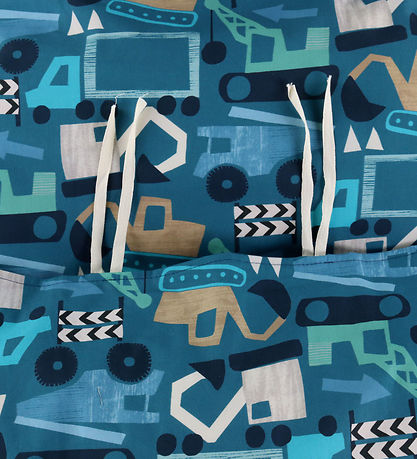 Nørgaard Madsens Sengetøj - Baby - Petrol m. Arbejdsbiler