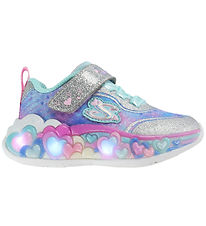 Skechers Sko m. Lys - Heart Lights - Silver/ Multi