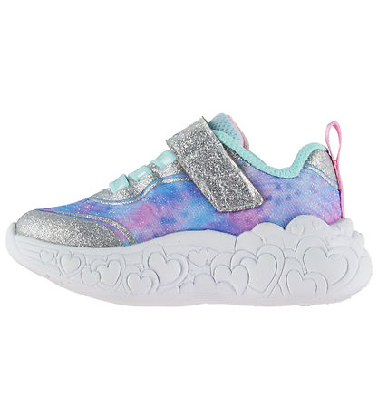 Skechers Sko m. Lys - Heart Lights - Silver/ Multi