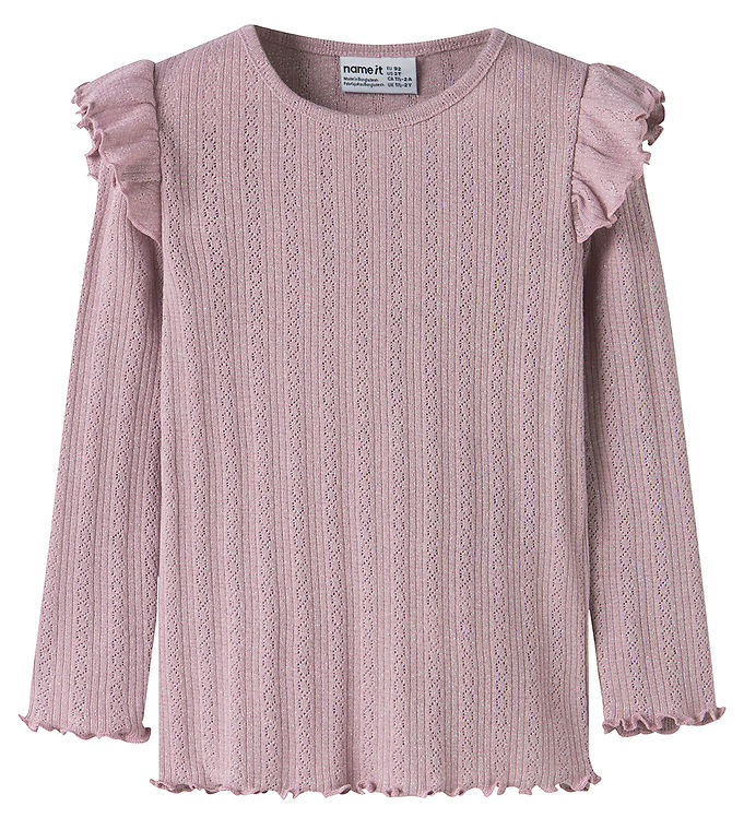 Name It Bluse - Rib/Hulmønster - NmfBlitta - Dawn Pink/Melange