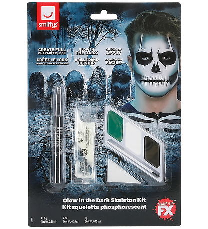 Smiffys Ansigtsmaling - Selvlysende skelet  - Blac
