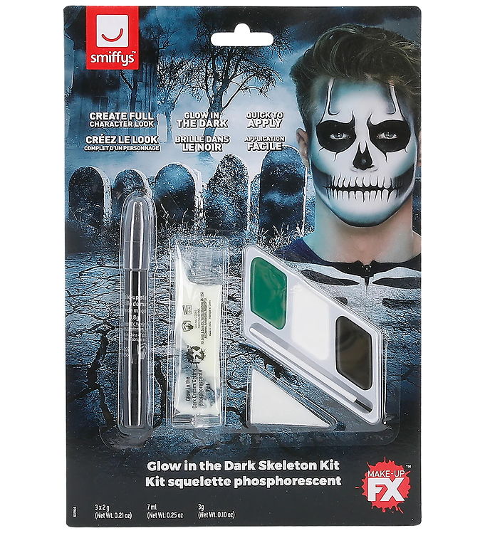 Smiffys Ansigtsmaling - Selvlysende Skelet - Blac