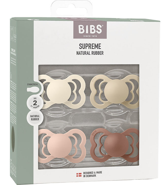 BIBS Pacifier Supreme 4 PACK Latex Size 2 Ivory/Vanilla/Blush/Woodchuck 4 stk