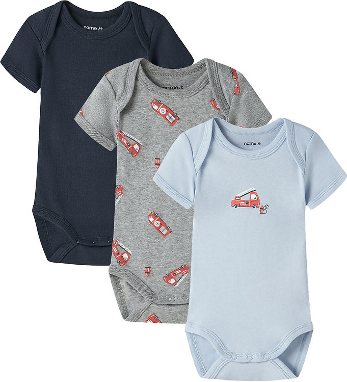 Name It NbfBody - Baby Body 3-pak - Grå Melange/Hvid/Beige