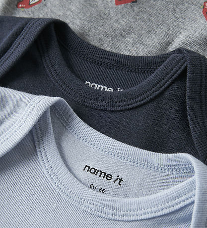Name It Bodyer l/æ - Noos - NbmBody - 3-pak - Grey Melange/W/Cas