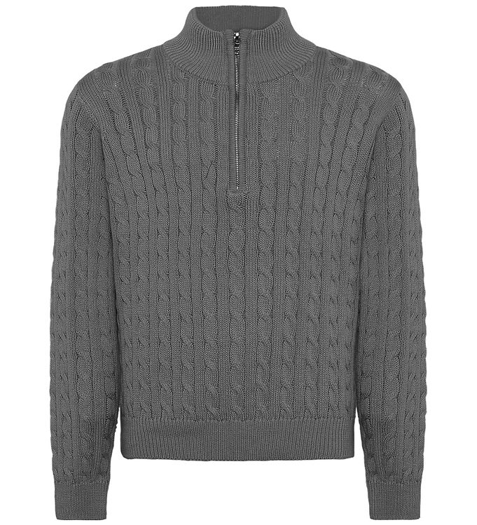 Grunt Bluse m. Lynlås - Strik - Noos - GrTerrase - Grey Melange