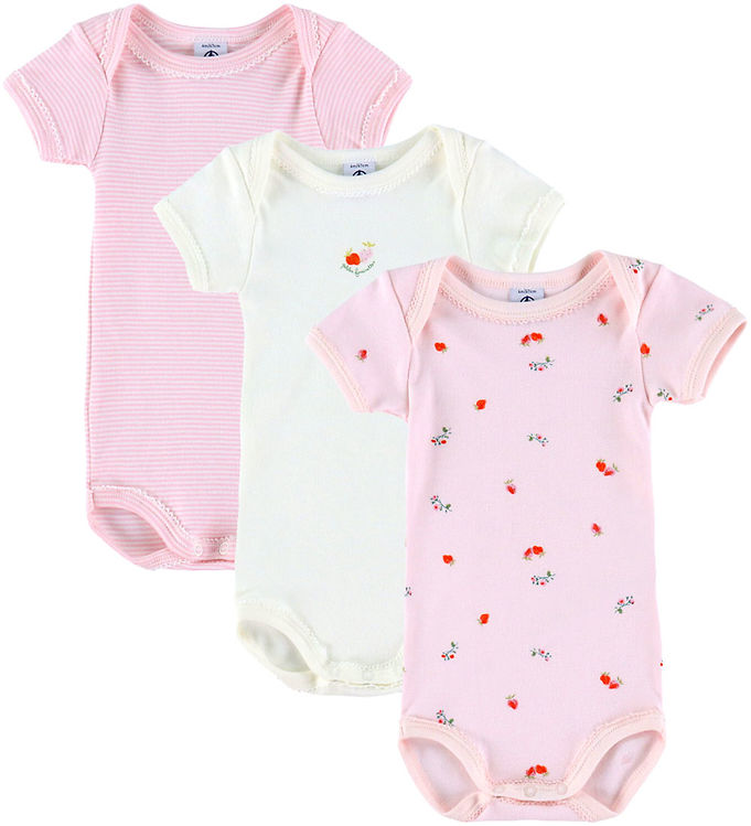 Petit Bateau Bodyer k/æ - 3-pak - Hvid/Rosa