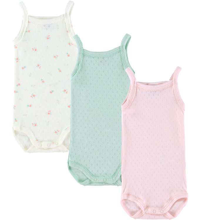 Petit Bateau Bodyer u/æ - 3-pak - Rosa/Hvid/Grøn m. Hulmønster