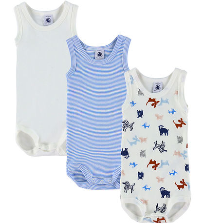 Petit Bateau Body u/æ - 3-pak - Hvid/Blå