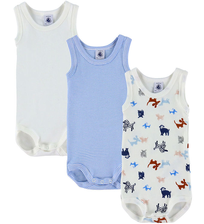 Petit Bateau Bodyer u/æ - 3-pak - Hvid/Blå