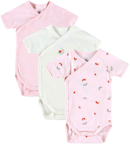 Petit Bateau Slå-om Body k/æ - 3-pak - Hvid/Rosa
