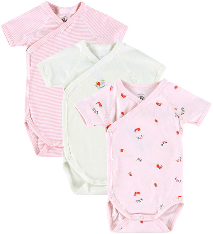 Petit Bateau Slå-om Bodyer k/æ - 3-pak - Hvid/Rosa