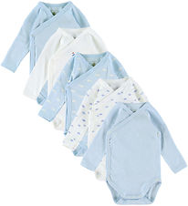Petit Bateau Slå-om Body l/æ - 5-pak - Hvid/Blå