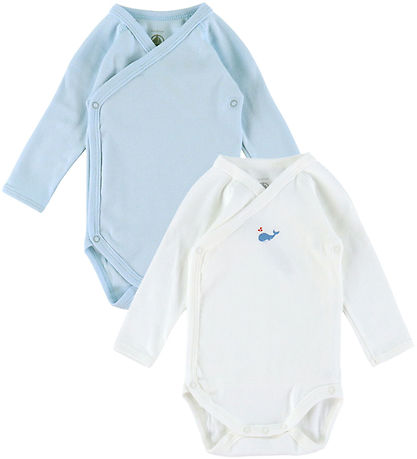 Petit Bateau Slå-om Body l/æ - 5-pak - Hvid/Blå
