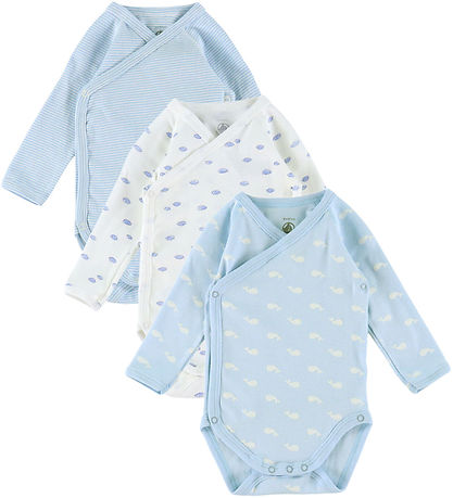 Petit Bateau Slå-om Body l/æ - 5-pak - Hvid/Blå