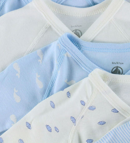 Petit Bateau Slå-om Body l/æ - 5-pak - Hvid/Blå