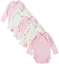 Petit Bateau Slå-om Body l/æ - 5-pak - Hvid/Rosa
