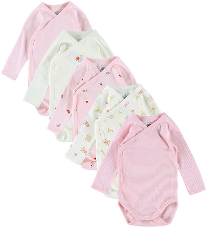 Petit Bateau Slå-om Body l/æ - 5-pak - Hvid/Rosa