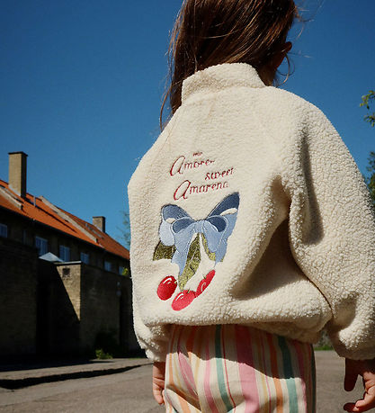 Konges Sløjd Fleecejakke - Jazz - White Smoke m. Kirsebær