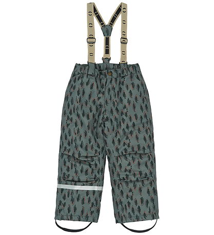 Mikk-Line Ski Pants w. Suspenders - Conditioner Green w. Print