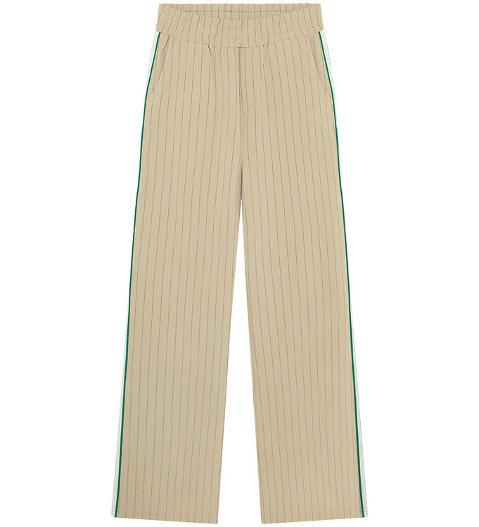 Indian Blue Jeans Bukser - Wide Pinstripe - Sandshell m. Grøn