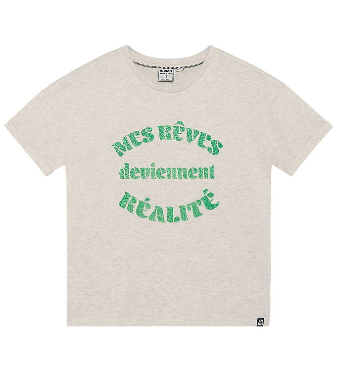 Indian Blue Jeans T-shirt - Wide Fit - Light Sand Melange m. Grø