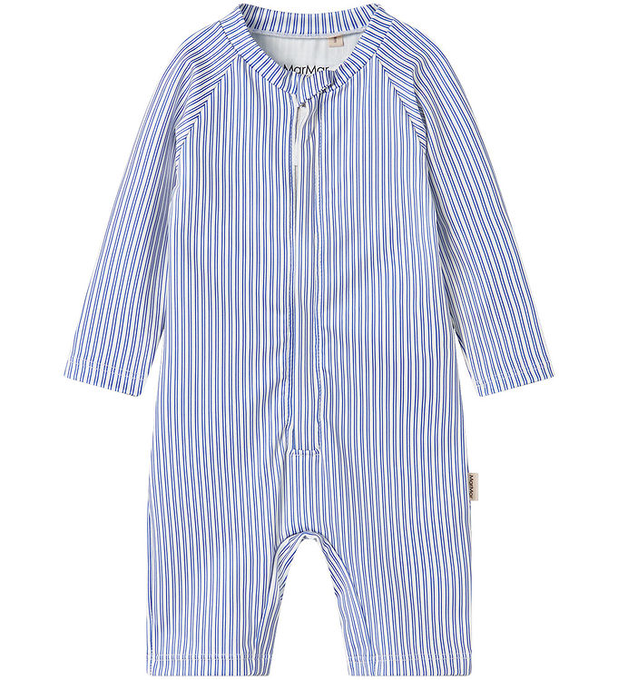 Marmar Swal Baby Badedragt Bolich Blue Med Striber Og Lynlås - Str. 1y 80cm
