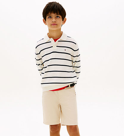 Tommy Hilfiger Polobluse - Strik - Ivory Silk StripeWhite