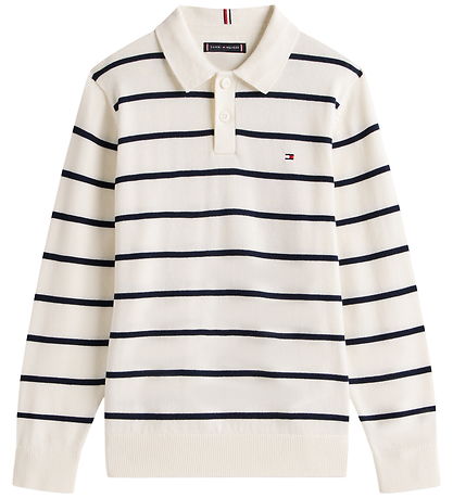 Tommy Hilfiger Polobluse - Strik - Ivory Silk StripeWhite