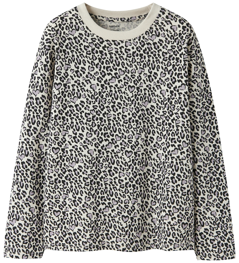 Name It Bluse - NkfVelda - Bimsstein Stone/Leopard Hearts - Name It - 6 Jahre (116) - Blusen