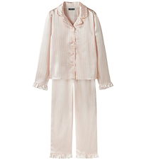 LMTD Nattøj - Satin - NlfNightystripes - Crystal Pink/Hvid