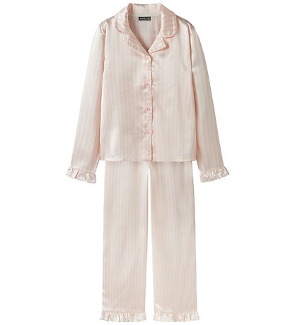 LMTD Nattøj - Satin - NlfNightystripes - Crystal Pink/Hvid