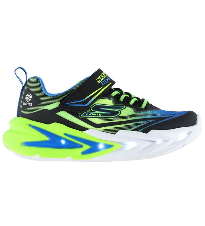 Skechers Sko m. Lys - Flex-Glow Ultra - BLK/Blue/Lime