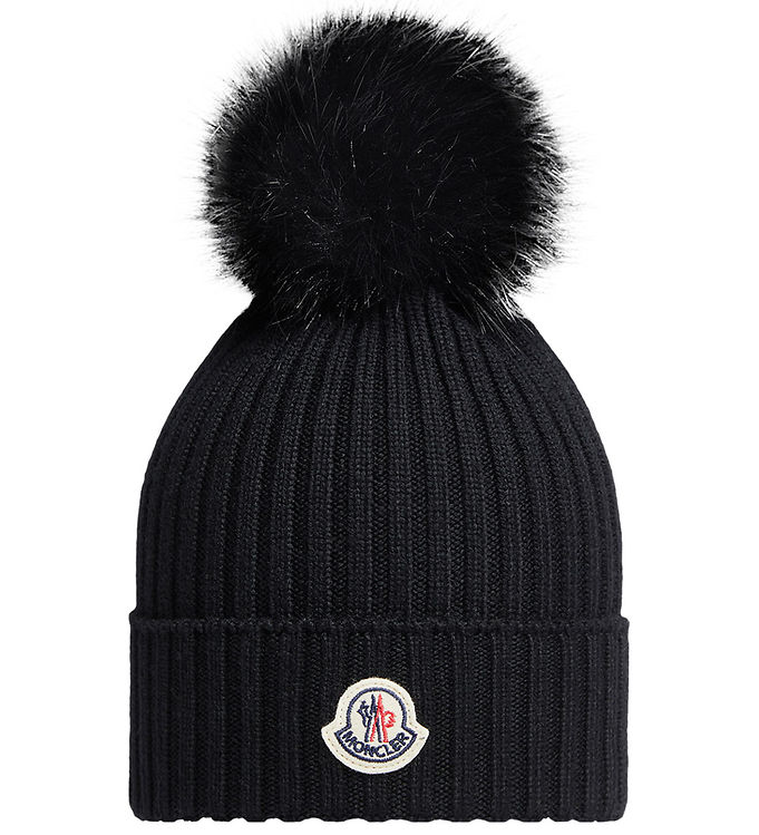Moncler Hue - Uld - Sort m. Imiteret Pels