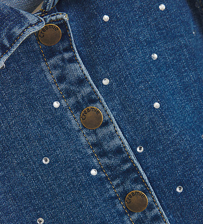 Creamie Denimjakke - Cropped - Rhinestones - Blue Denim