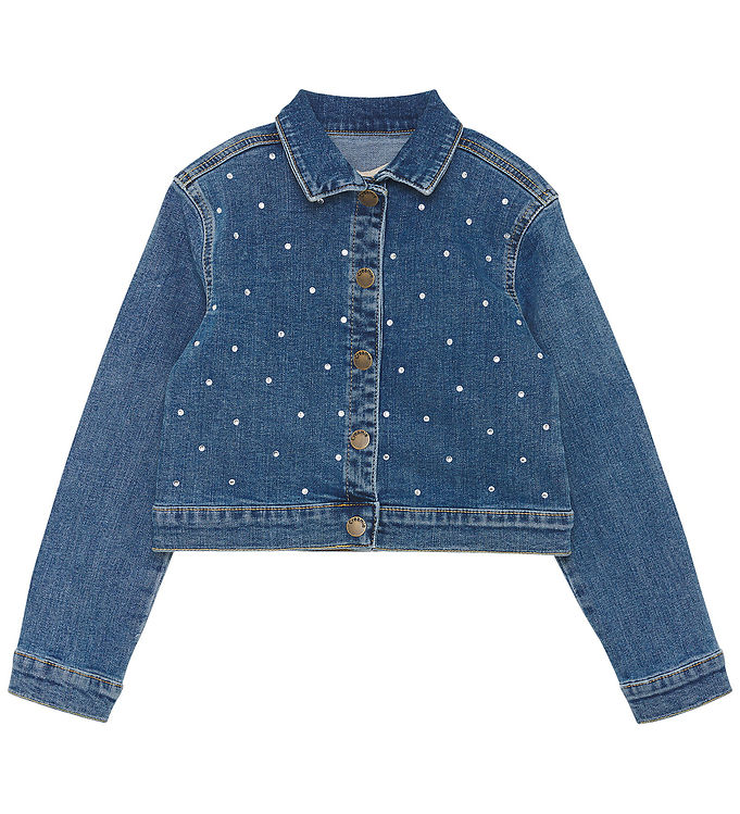 Creamie Denimjakke - Cropped - Rhinestones - Blue Denim