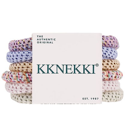Kknekki Hårelastikker - Slim - 6-pak - Lilla/Beige/Grøn